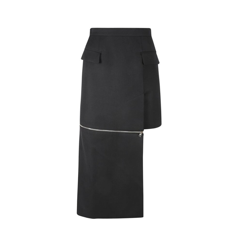 NWT Alexander McQueen Asymmetrical Midi Skirt Zip Black Wool Sz 40